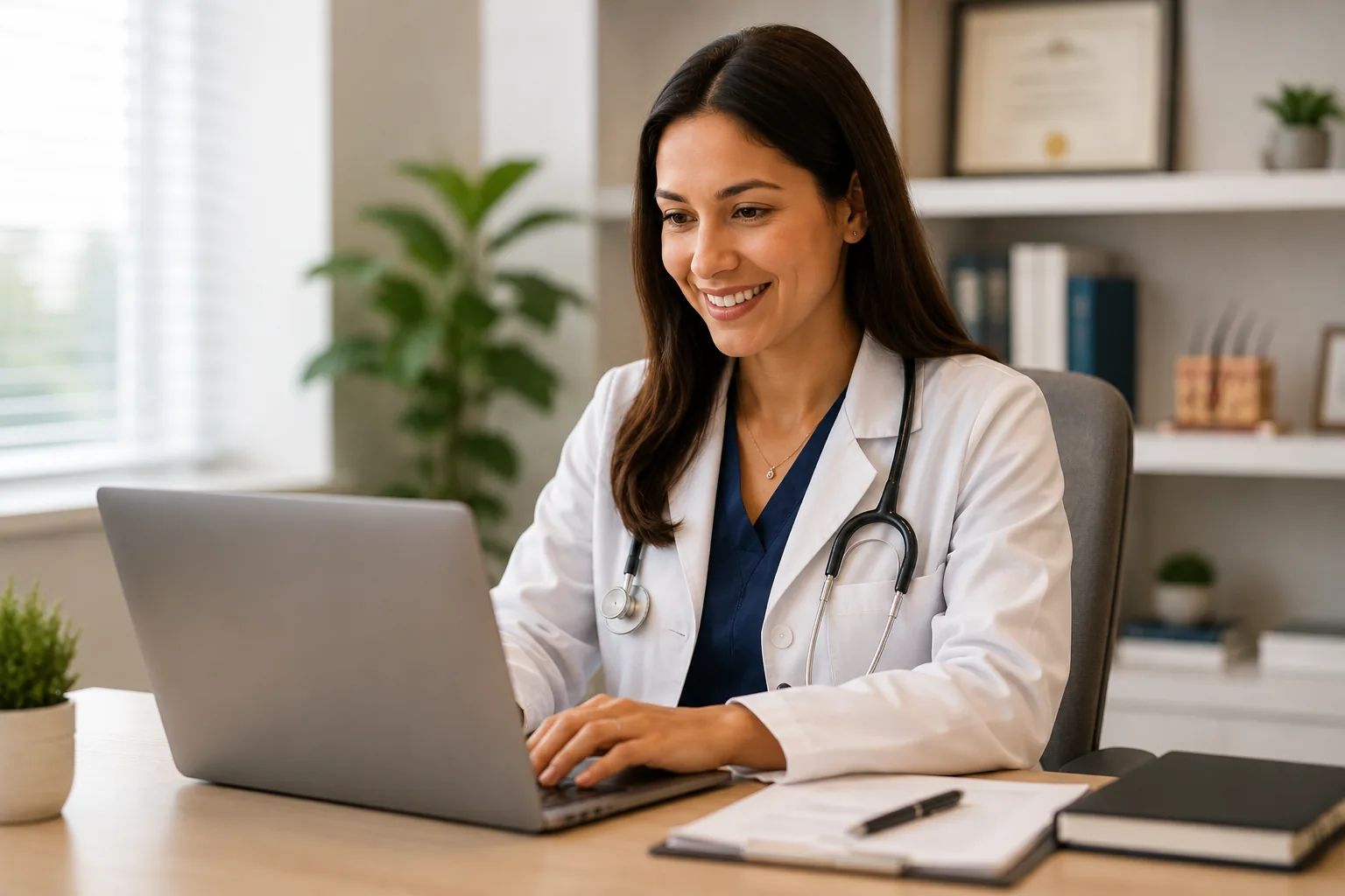 A woman on a telehealth video call with a licensed provider