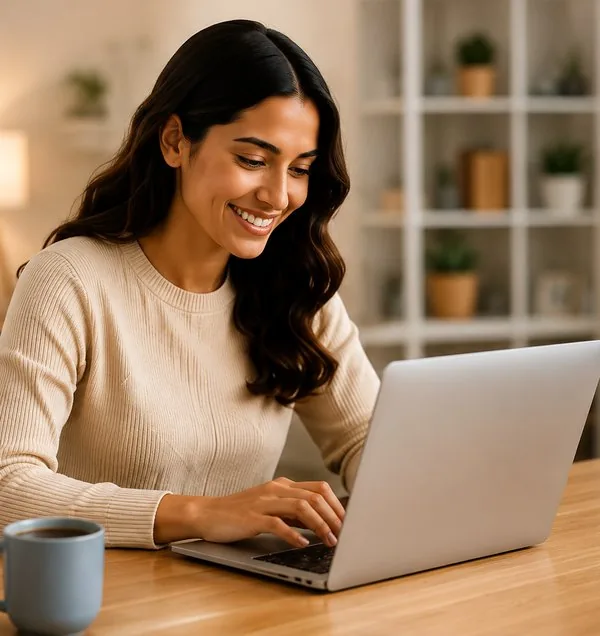 Woman completing an online health assessment on a laptop