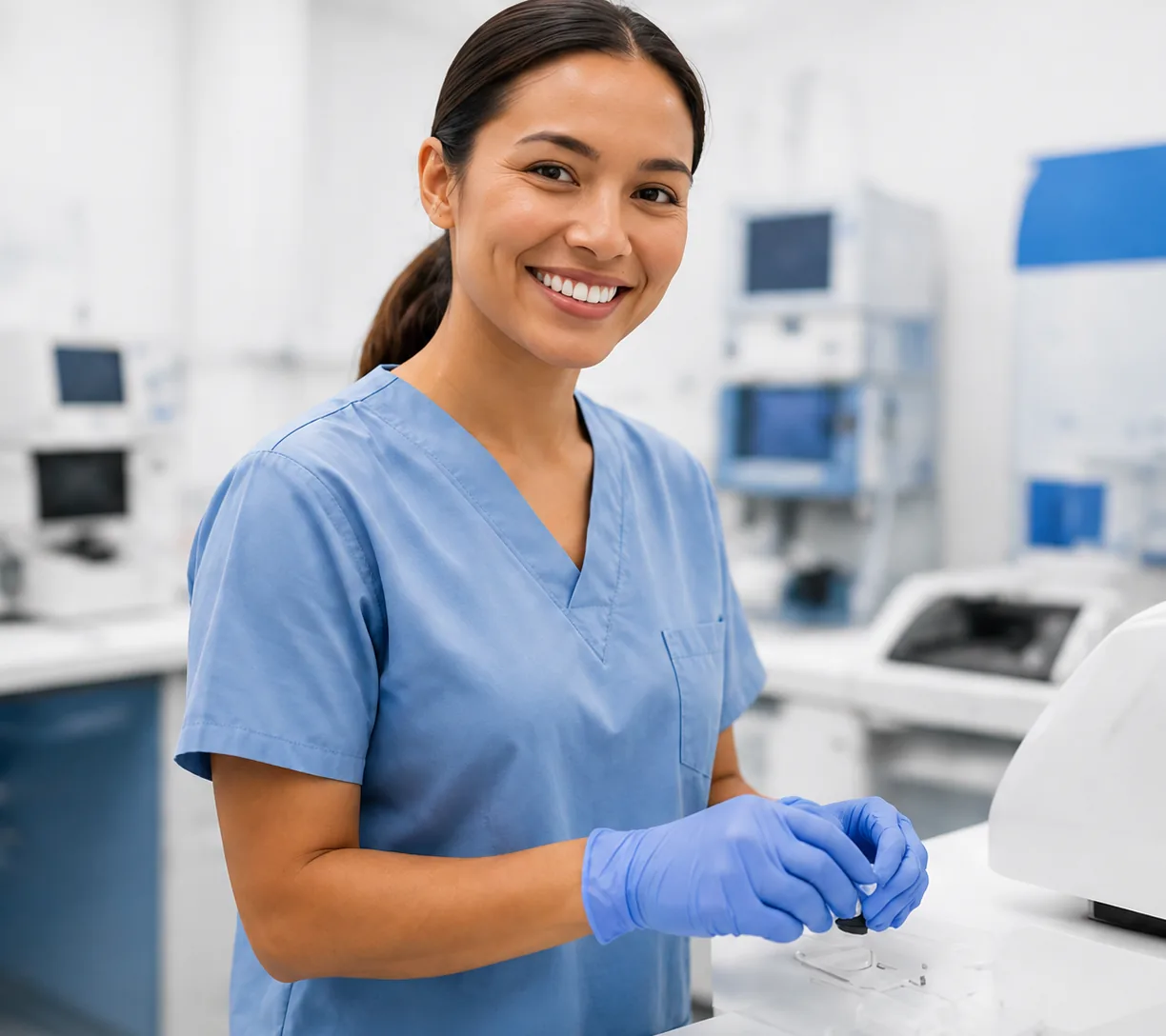 A lab nurse preparing a test